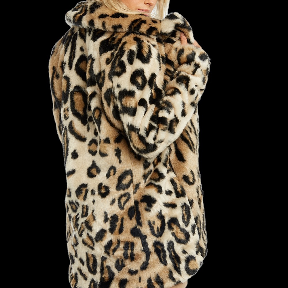 Leopard Print Faux Fur Coat - Beige/Tan - Picture 3 of 13